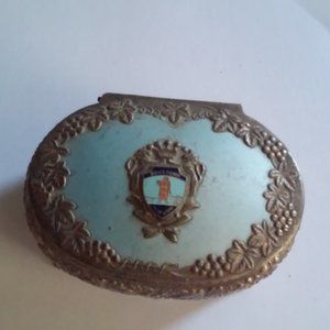 Vintage Oval Silver Jewelry Holder With Hinged Lid Worn Reads: Boystown Nebraska